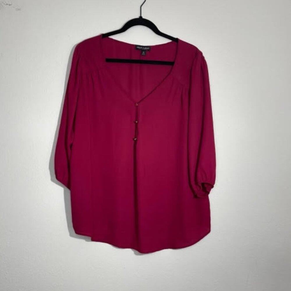 About A Girl Magenta Pleated V Neck Blouse 1X